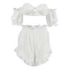 Sexy Summer Pajamas Plaid Retro off Shoulder Ruffled Shorts Two Piece Thin Ladies Homewear