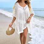 Women Clothing Solid Color Knitted Beach Knitted Sexy Long Sleeved Blouse Sun Protective Clothing Mangar