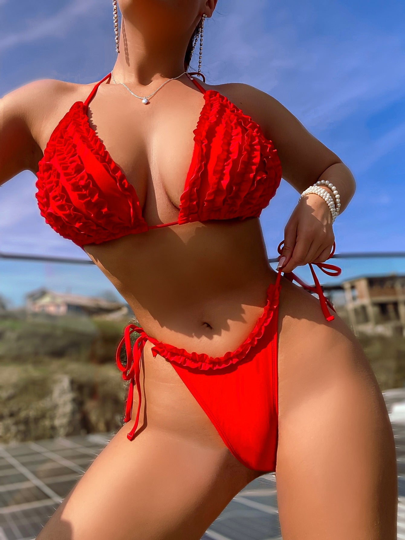 Bikini Bandage Swimsuit Sexy Swimsuit Women Lace Swimsuit Solid Color Bikini CHENS