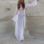 Summer Sexy Backless Long Sleeves See through Mesh Dress PASTO