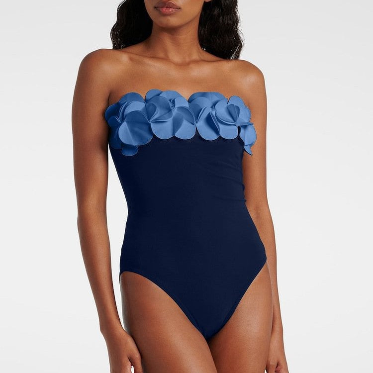 Contrast Color Floral Decoration One Piece Swimsuit Women Two Piece Sets ShineRealm