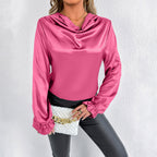 Chemise d'été en satin pour femme, haut en soie artificielle