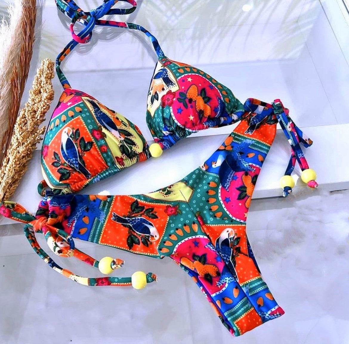 Traje de baño de dos piezas con nudo dividido y estampado digital, bikini sexy para mujer