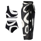 Retro Split Swimsuit Sexy One Shoulder Swimwear Chiffon Beach Skirt Set