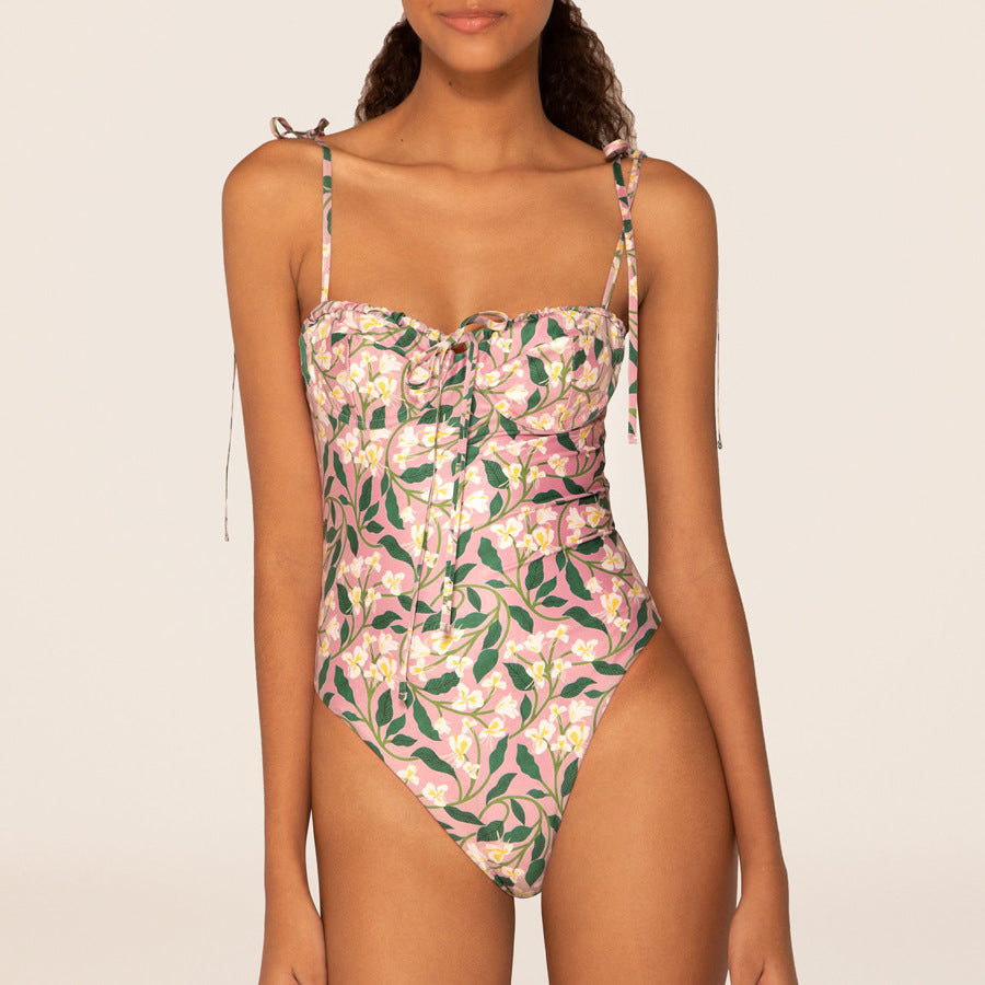 Floral One Piece Swimsuit Women Vacation Beach Dress Swimsuit Supply ShineRealm