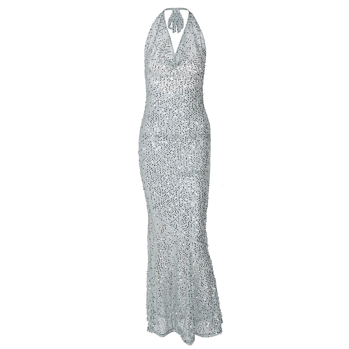 Women Arrival Sexy Sleeveless Deep V Plunge Halter Backless Sequ Dress Women