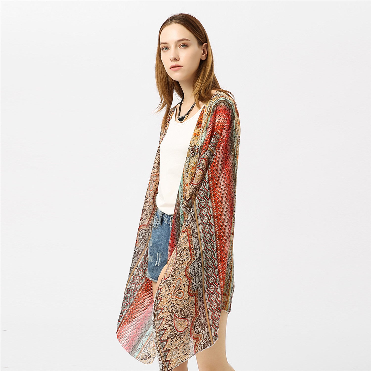 Kimono tipo cárdigan con estampado de cachemira para primavera y verano, blusa con protección solar