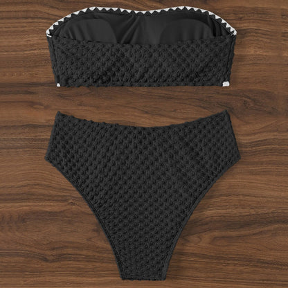Traje de baño Bikini de color sólido Bikini sexy con parte superior de tubo Bikini para mujer Traje de baño separado Bloqueo de cintura alta