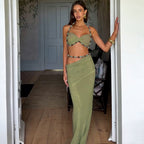 Spring Women Clothing Solid Color Sleeveless Halter Small Sling High Waist Sexy Hip Bag Slim Skirt Two Piece Sets YIMAIL