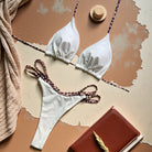 Leopard Splicing Bikini Solid Color Sexy Split Swimsuit Women Amber