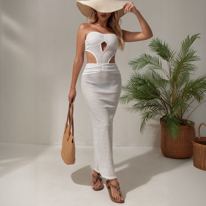 Women Clothes Solid Color Sexy Cutout Knitted Beach Dress Bikini Swimsuit Blouse Sun Protective Clothing Women