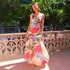 Spring Summer Maxi Dress Internet Celebrity Same Printed Waist Controlled V neck Swing Dress Zemy