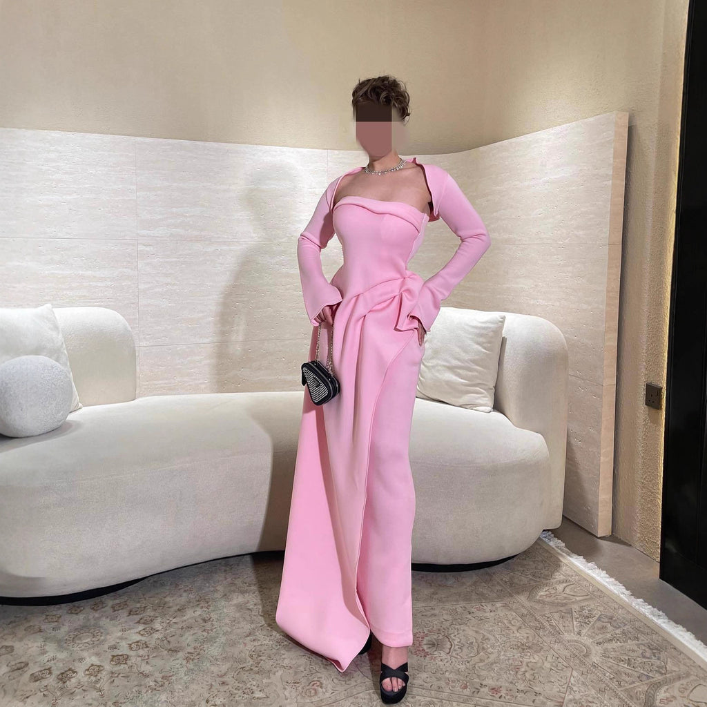 Summer Elegant Sexy Shawl Tube Top Slit Ball Dress Two Piece Set RMAI