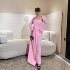 Summer Elegant Sexy Shawl Tube Top Slit Ball Dress Two Piece Set RMAI
