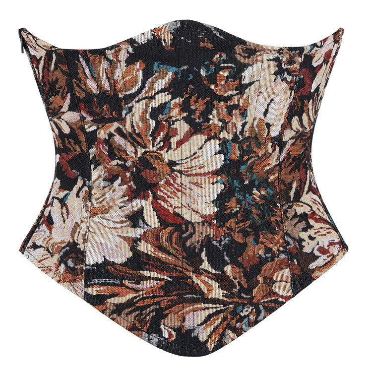 Monet Oil Painting Ink Chrysanthemum Boning Corset Waist Seal Belly Contracting Slimming Waist Contracting Beloved