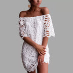 Spring Summer Lace Mid Sleeve Office Dress Tube Top Dress SCC