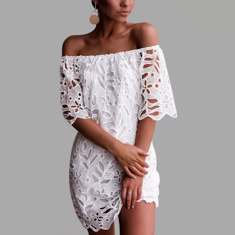 Spring Summer Lace Mid Sleeve Office Dress Tube Top Dress SCC