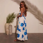 Summer Sling Two Tone Dress Bohemian Dress Printed Lace up Dress