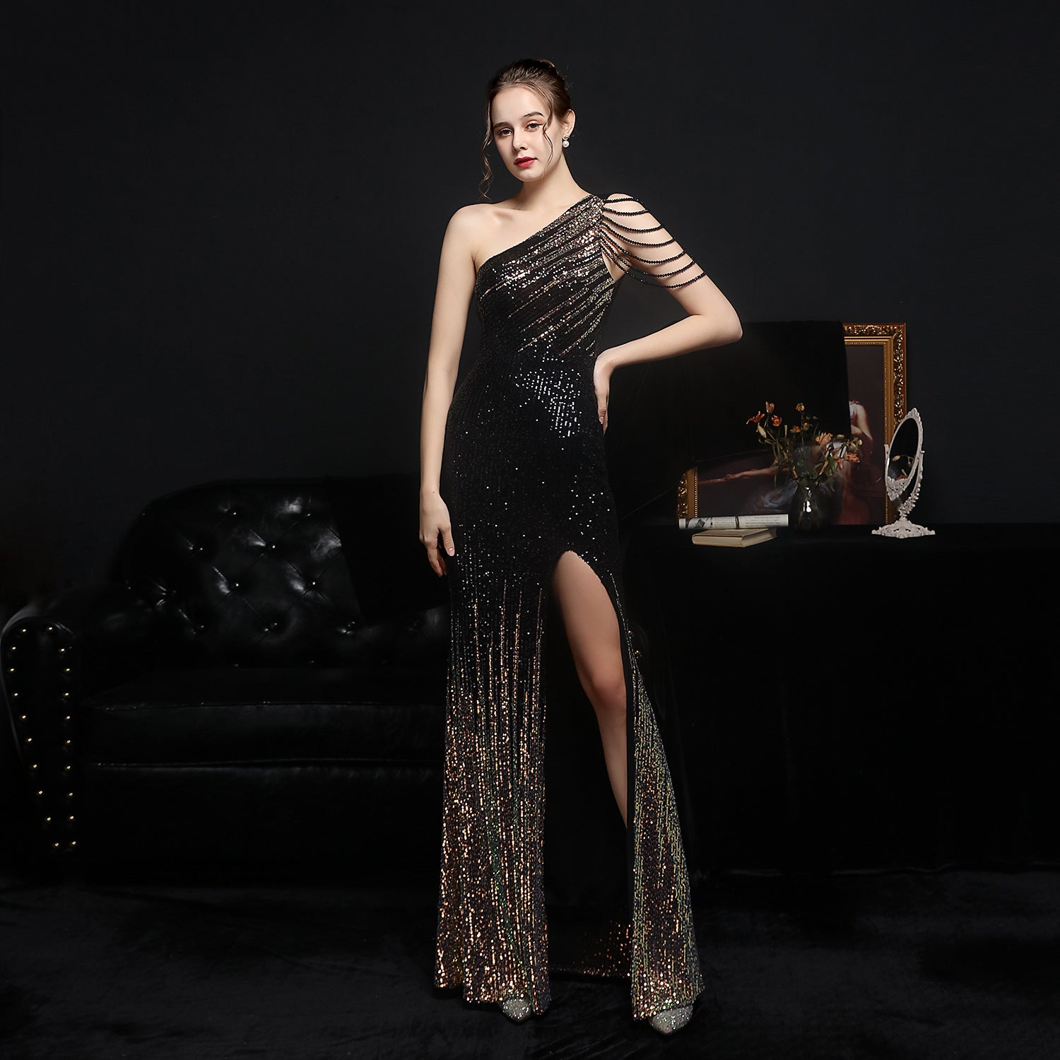 Vestido de noche para fiesta de alta sociedad, con lentejuelas coloridas, sexy, largo y adelgazante, para novia, vestido formal.