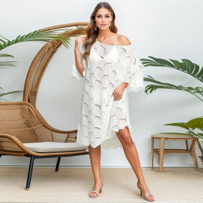 Summer Holiday Dress Sexy off-Neck Hollow Out Cutout-out Knitted Swimsuit Sun Protection Blouse for Women Crochet hook Crochet hook Crochet hook