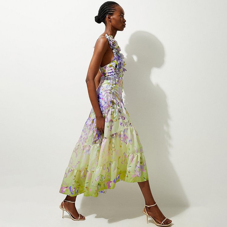 Traje de baño de una pieza con borlas y estampado floral 3D para mujer