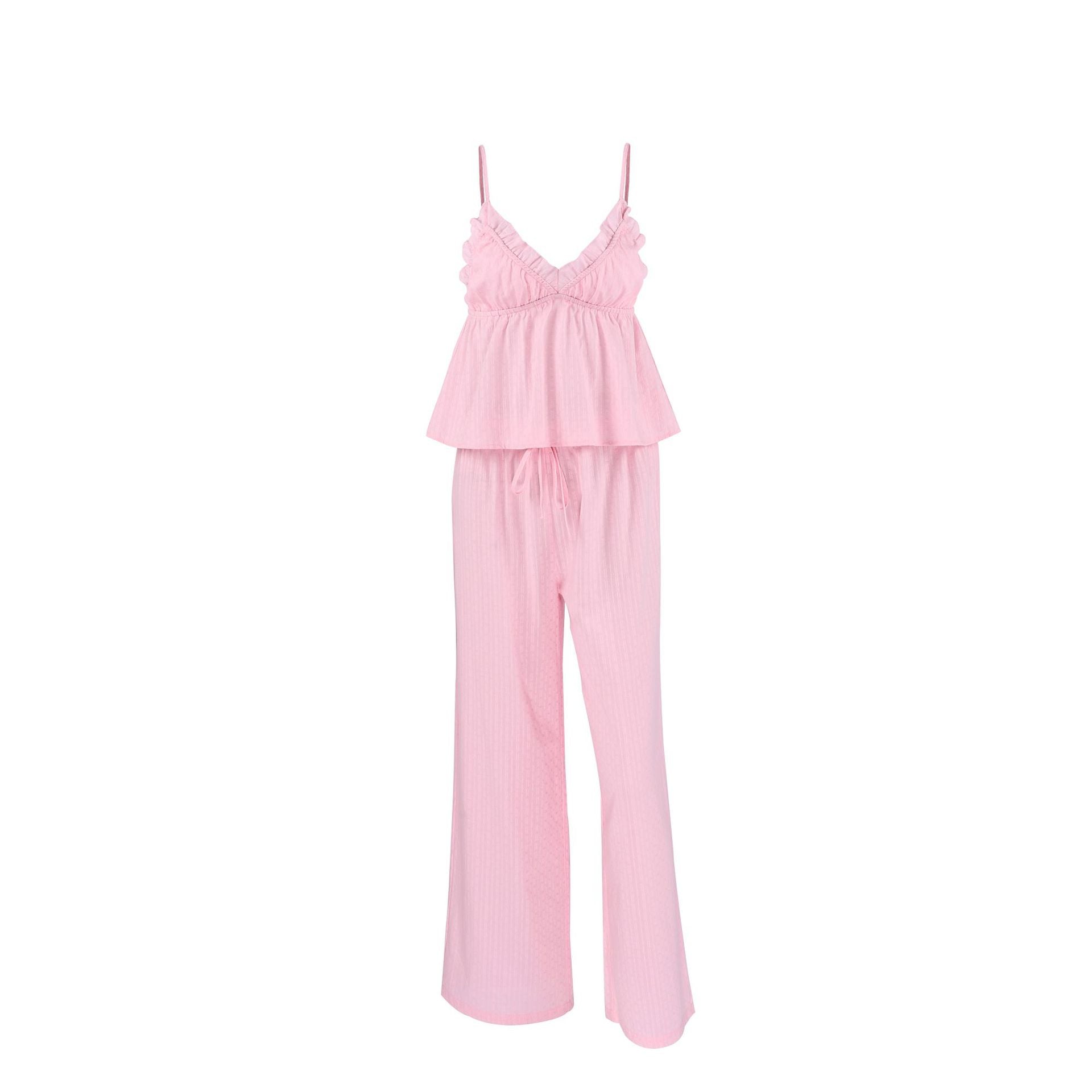 Spring Summer Cotton Pajamas Set Jacquard Suspender Trousers Two Piece Set Exclusive for Ladies Homewear Meiyas