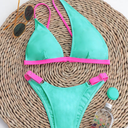 Tight Bikini Shoulder Solid Color Sexy Swimsuit Women Fission Swimsuit with Chest Pad