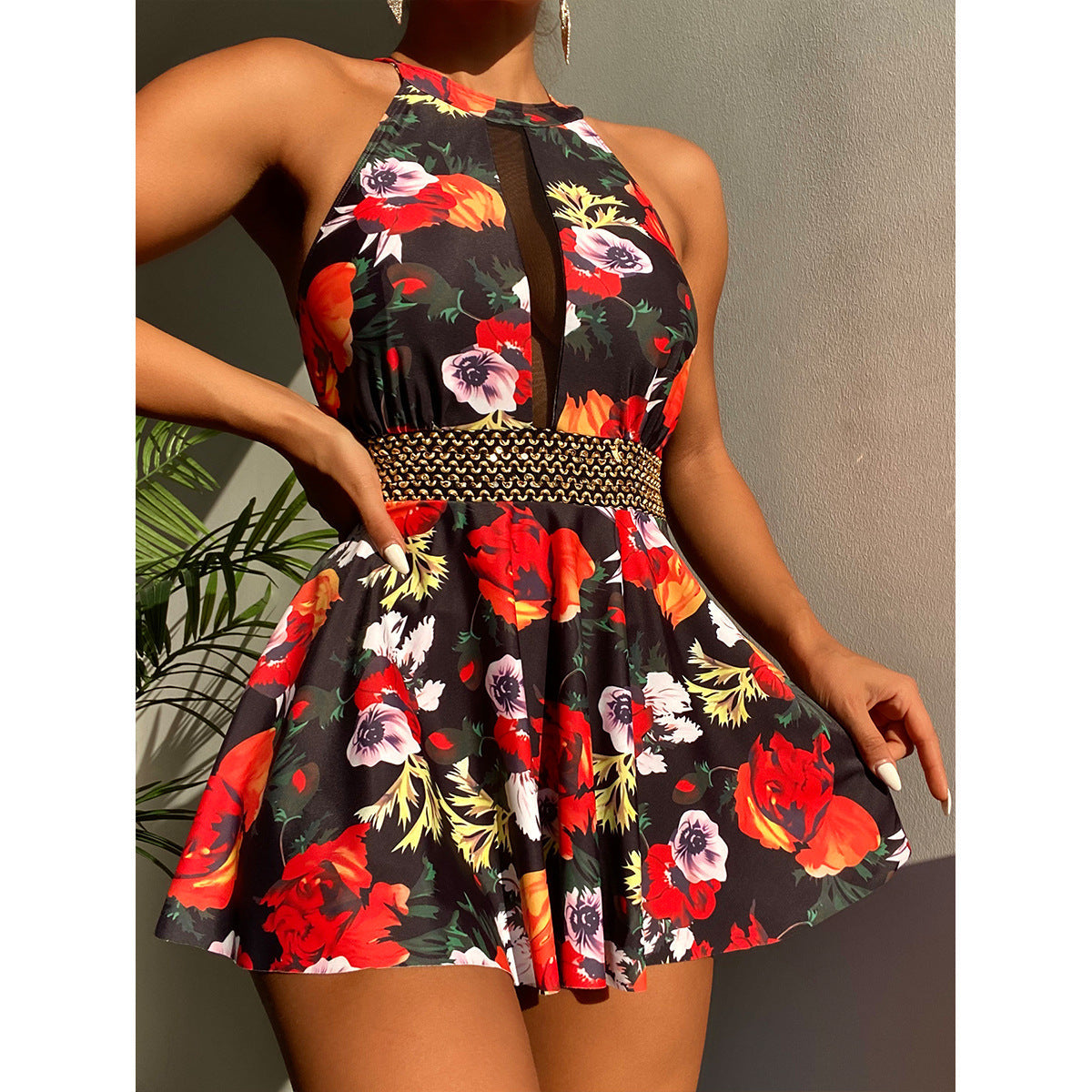 Conservative Swimsuit Printed Swimsuit Women One Piece Beach Dress Swimwear Kaijea