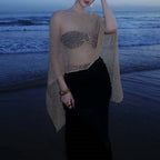 Pure Hollow Out Cutout out Gold Knitted Blouse Bikini Four Piece Suit Elegant Beautiful Vacation Maxi Dress Swimsuit Women Mangar