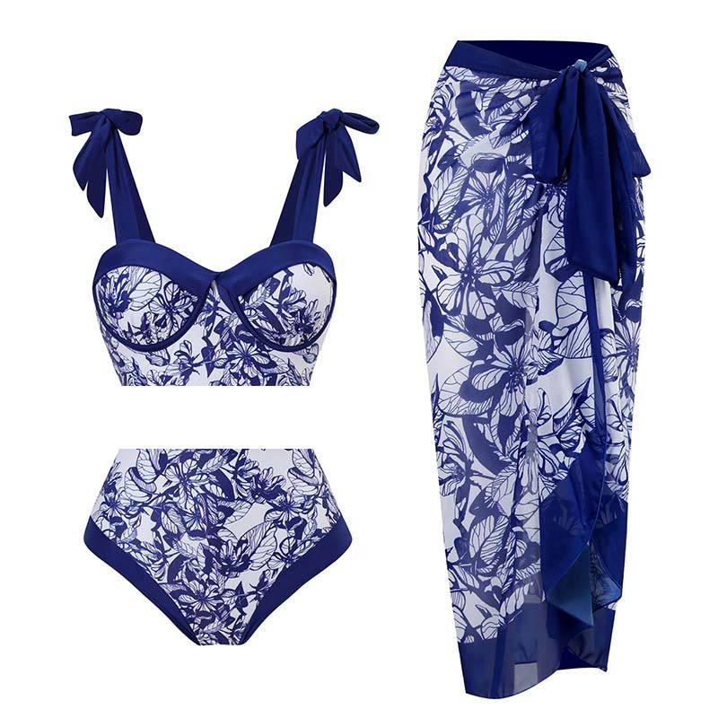 Suit with Blue Flower Patterns