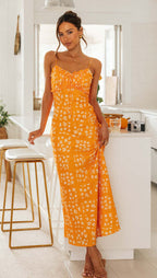 Women Wear Spring Summer Sexy Slim Fit V Neck Brace Printed Backless Long Dress VIVIAN
