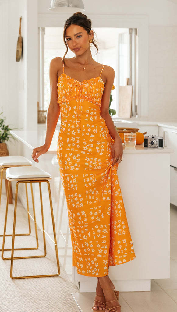 Women Wear Spring Summer Sexy Slim Fit V Neck Brace Printed Backless Long Dress VIVIAN