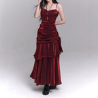 Dark Red Suspenders Dress Concert Birthday Dress High Grade Party Little Dress