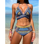 Bikini sexy cruzado de cintura alta con abertura para mujer, traje de baño con blusa extra larga protectora del sol