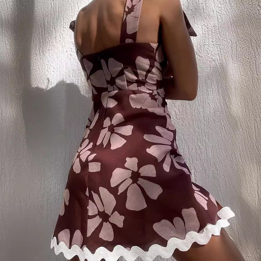 Spring Summer Lace Printing Sweet V neck Mini Dress Women Havill