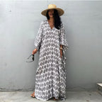 Robe de plage ample à col en V devant et derrière, jupe de vacances en bord de mer, bikini, chemise de protection solaire