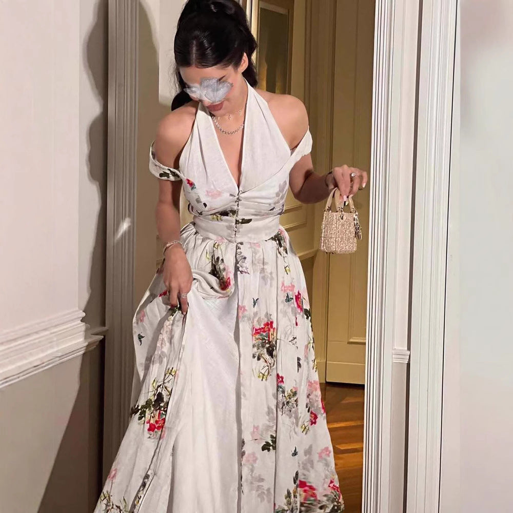 Spring Summer Women Clothing Chiffon Floral Print Casual Dress RMAI