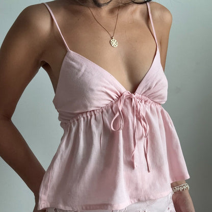 Women lothing Summer Sexy Slim Fit Camisole Low Cut Backless Lace up Sexy Vest