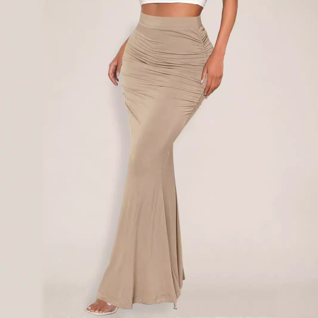 Summer Skirt Sexy Slim Hip Pleated Wide Hem Maxi George
