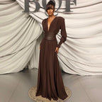 Spring Summer Chocolate Design Waist Seal Pleated Dress Brown Women Dress Sight