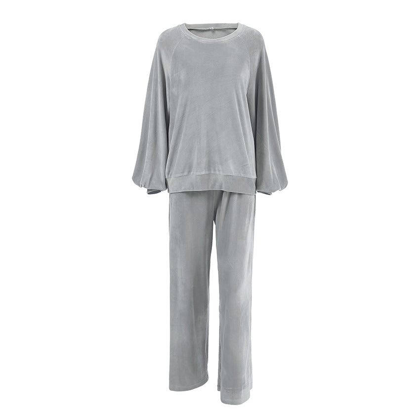 Pijamas cómodos de manga larga para otoño e invierno para mujer, ropa de abrigo holgada y cálida para el hogar.