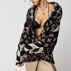 Autumn Winter Knitwear Abstract Printing Collared Loose Long Sleeve Knitted Sweater for Women Mangar