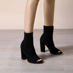 Women Shoes Street Date Knitted Peep Toe round Head Chunky Heel Women High Heel Sandals Euseen