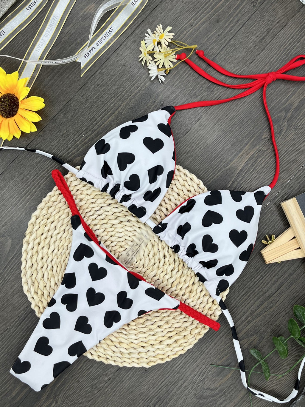 Bikini con estampado de corazón, sexy, sin espalda, dividido