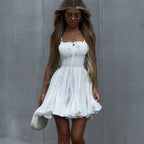 Cotton Champray Lace up Sexy Tube Top Suspender White Words Dress Women