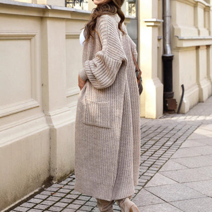 Women Autumn Winter Extended Sweater Coat Casual Loose Pockets Long Sleeve Knitted Cardigan