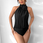 Summer Halter Jumpsuit Office Jumpsuit Floral Three Dimensional Decoration Jumpsuit