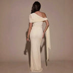 Women Clothing Oblique Shoulder Irregular Asymmetric Maxi Dress Pleated Slim Summer Dress for Women WensDiva