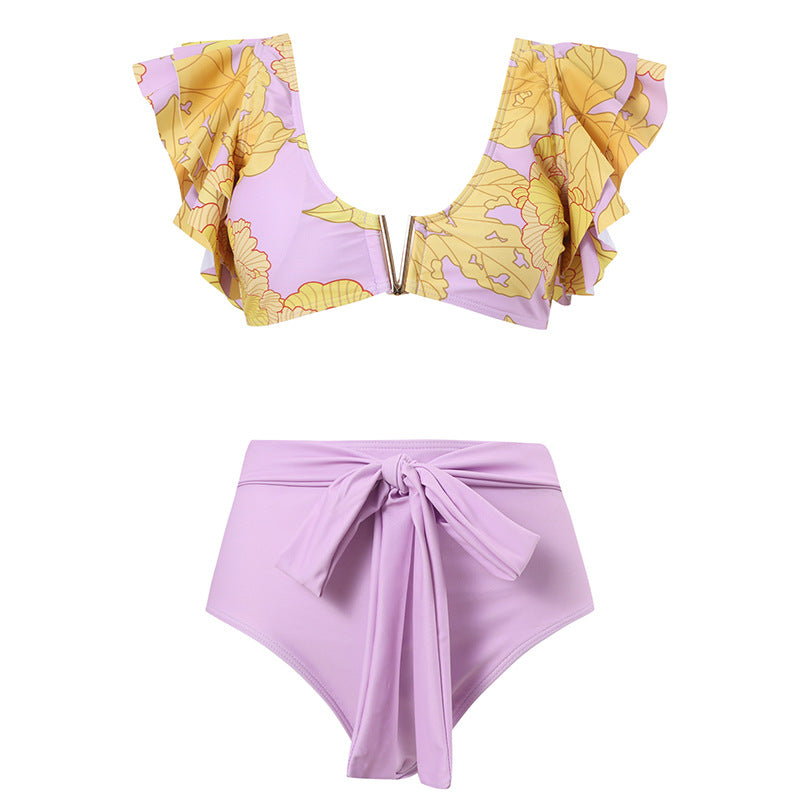 Traje de baño de una pieza con estampado retro francés para mujer, vestido de playa para vacaciones de primavera, bikini de tres piezas