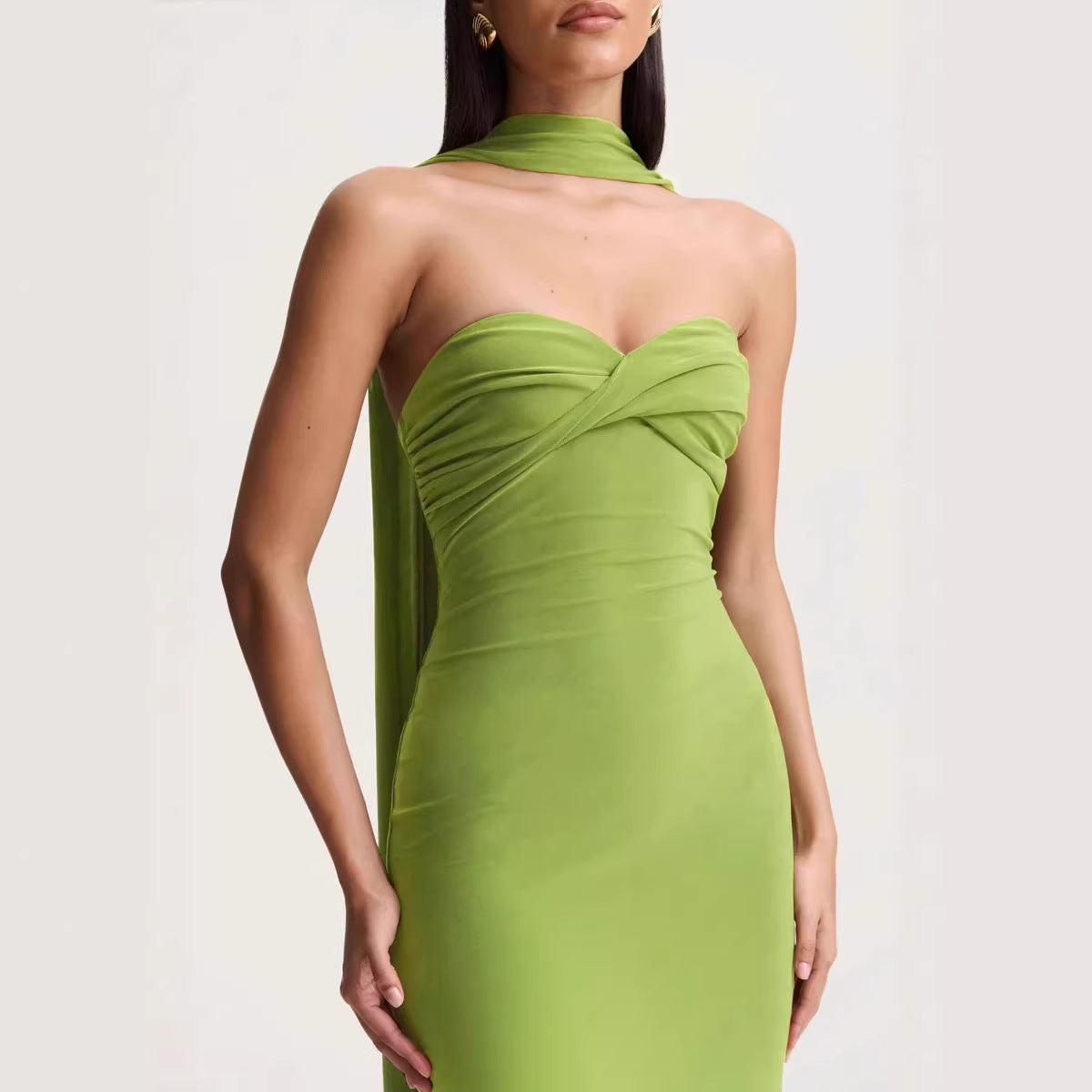 Women Summer Halter Ribbon Twist Woven Wrapped Chest Backless Slim Fit Niche Maxi Dress Bailess